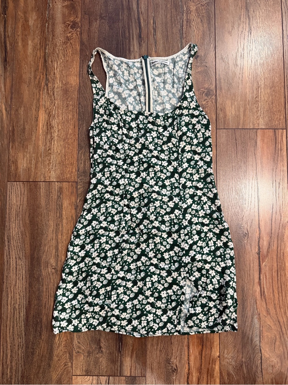 Reformation Green and White Floral Tank Dress